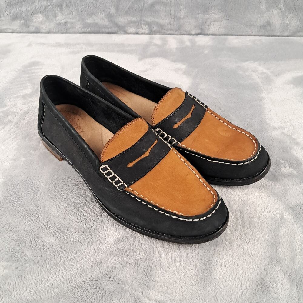 Sperry Top-Sider Seaport Penny Loafers Womens 7.5 Black Tan Leather STS88971